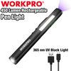WORKPRO USB Rechargable Pocket Pen Light 450 Lumen LED Flashlight UV Black Light