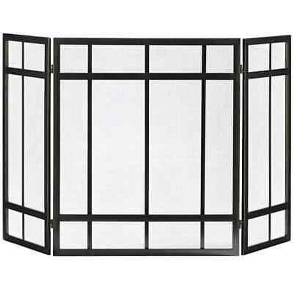 Pleasant Hearth Fireplace Screen Mission Style 3-Panel Steel Mesh Screen Brown