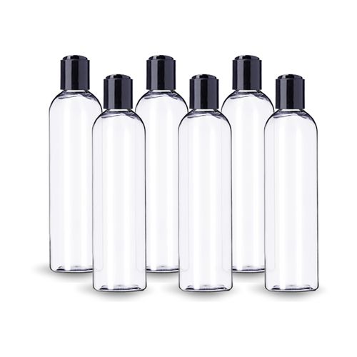ljdeals 8 oz Clear Plastic Empty Bottles with Black Disc Top Caps, Refillable Containers for Shampoo, Lotions, Cream and More Pack of 6, BPA Free, Made in USA