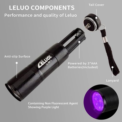 LELUOHQ Black UV Handheld Flashlights,9 LED Mini Light 395nm,Portable Pet Stain Detector for Pet Urine,Bed Bugs