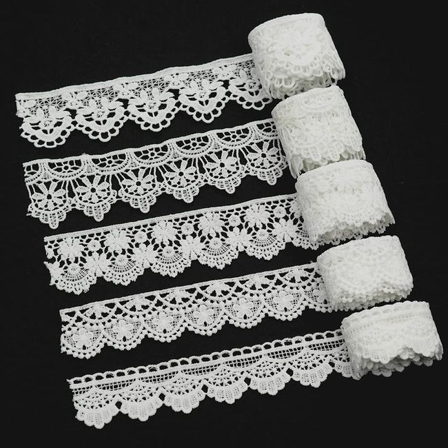 sempiterno 5 Types of Fashion White Mini Floral Lace Fabric Milk Silk Hair Ornament Embroidery Lace Single Length About 1m Wedding Thread Home Textile Fabric Embroidery Barcode DIY Auxiliary Materials