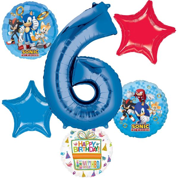 Anagram Sonic 6th Birthday Party Supplies Video Gamers Hedgehog Foil Balloon Bouquet Decorations 6pc