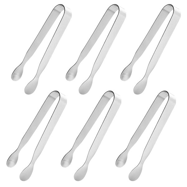 Ice Tongs Sugar Cubes Tongs - Stainless Steel Mini Serving Tongs Appetizers Tongs Small Metal Tongs for Tea Party Coffee Bar (6 PCS)