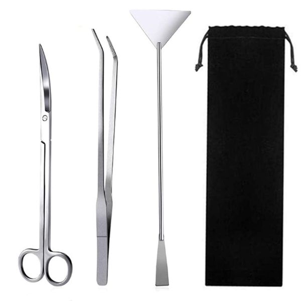 Aquatic Plant Trimming Set, Curved Scissors, Curved Tweezers, Sand Flutter, 3-Piece Set, Stainless Steel, Practical and Convenient, Multifunctional, For Aquarium Management, Aquarium Planting, Storage