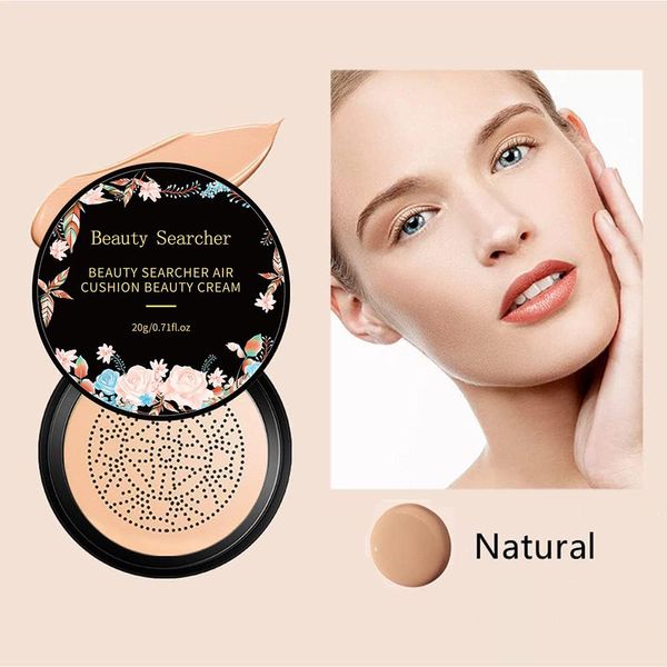 CC Cream Foundation with Mushroom Head Air Cushion BB Cream Moisturizing Concealer Full Coverage for Flawless Makeup Base Long Lasting with Mushroom Makeup Sponge Even Skin Tone（Natural）