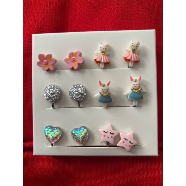 Pinksheep Children's Accessories 6 clip-on earrings with adapters