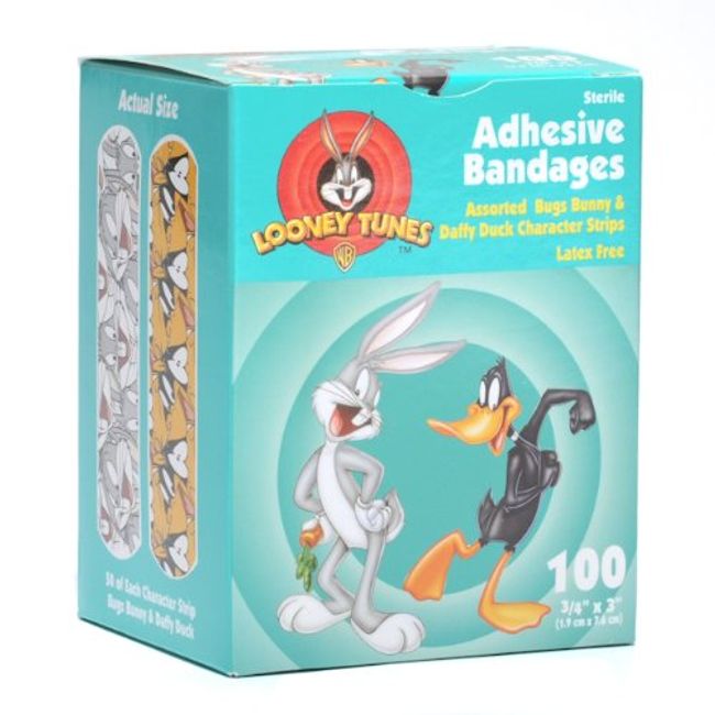 Looney Tunes Adhesive Bandages, Bugs Bunny & Daffy Duck. 3/4" X 3" 100/Box