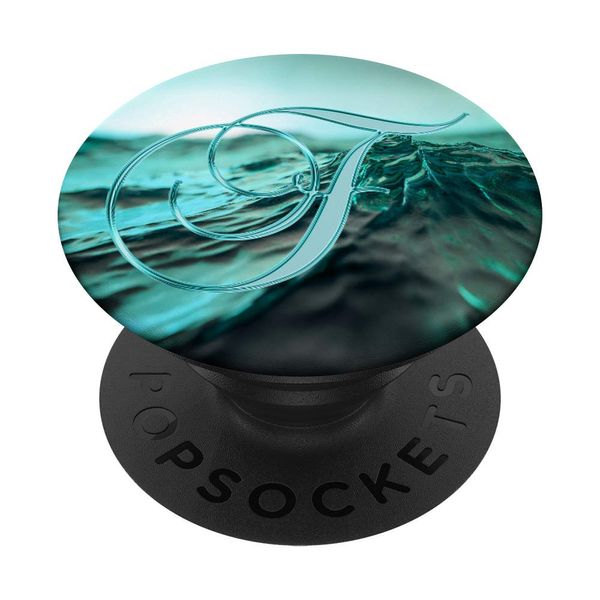 F Teal Beach Ocean Waves Sunset Lake Monogram Initial Letter PopSockets Swappable PopGrip