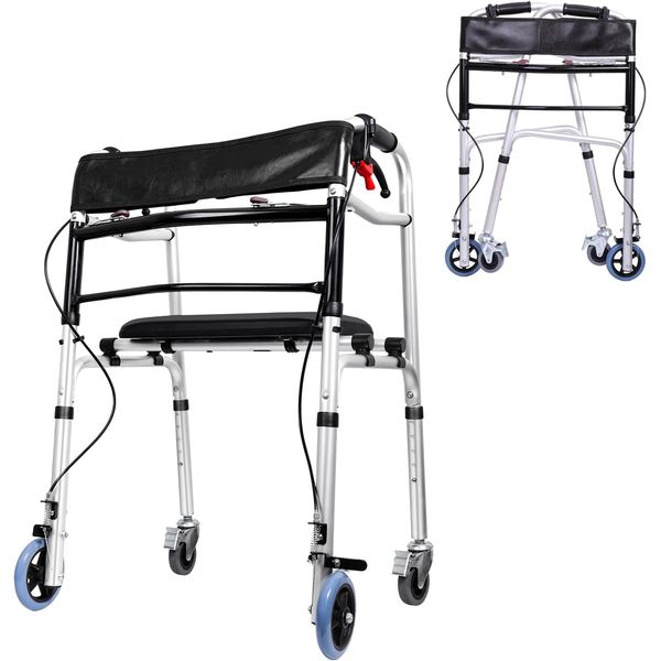 Folding Walker Walker for the Elderly, For Both Indoor and Outdoor Use, Brake Included, Nursing Rehabilitation Walker, Walking Aid, Adult Lightweight, Walk Truck, Foldable, Standing Assistance, Brake