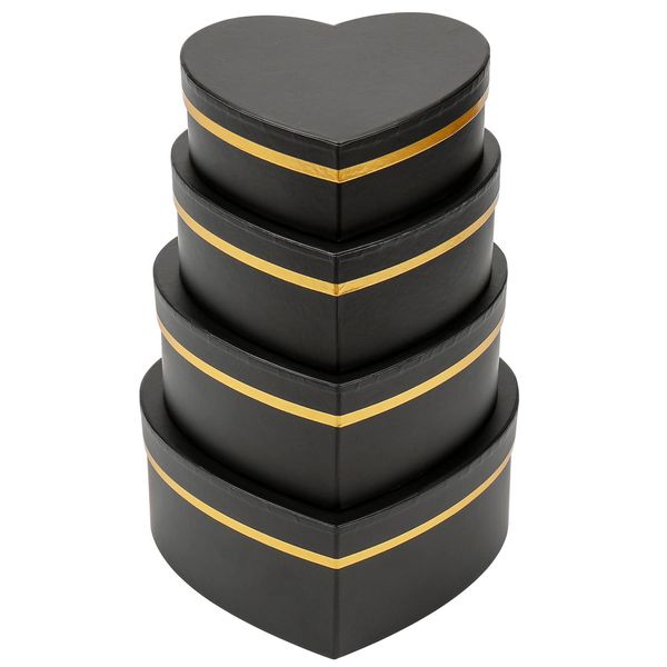 Oairse Set of 4 Gift Box with Lids Heart Shaped Box Black Gift Boxes Florist Hat Boxes Jewelry Storage Box for Valentine's Day, Mother's Day, Birthday, Thanksgiving, Chocolate, Flowers, Crafting