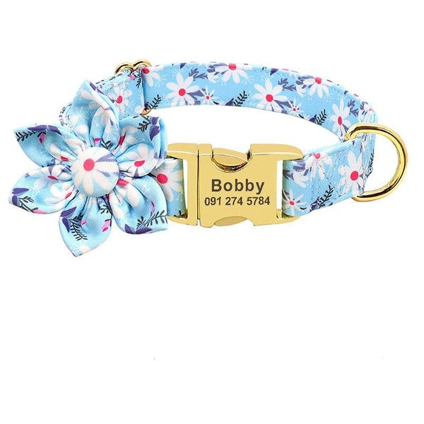 Customizable Floral Print Pet Collar With Engraved Id Tag - Personalized Dog And Cat Accessories - K / S