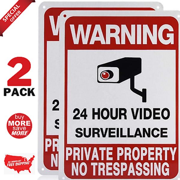 2 PACK Private Property No Trespassing Sign, Video Security Camera Signs Outdoor