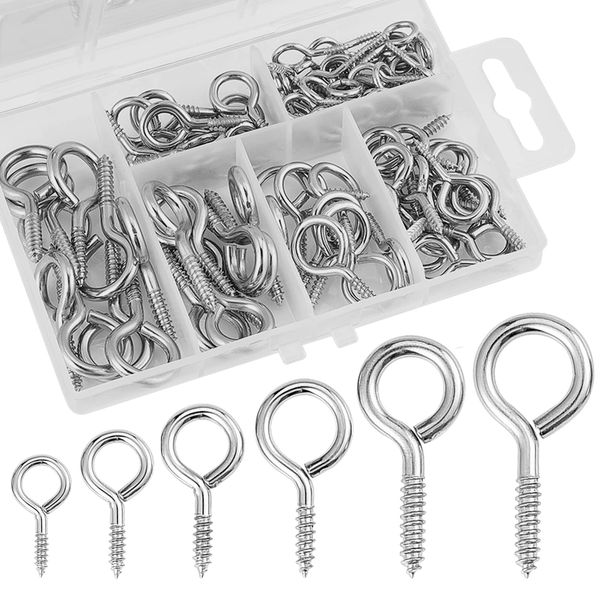 100 Pcs Nickel Plated Metal Ceiling Hooks Screw-in Eye Hooks Cup Hook Holder (Silver), Multi-Size