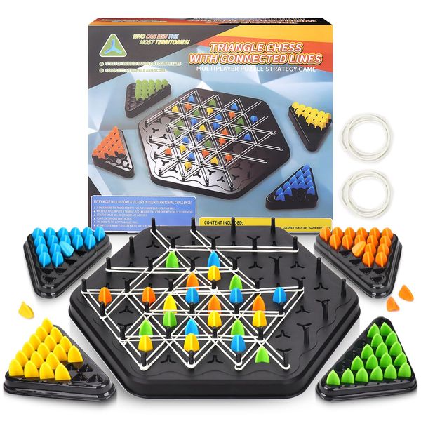 Triggle Rubber Band Game, Chain Triangle Chess Game Set Desktop Board Interactive Game for Kids Adult Family Party，2-4 Palyersf