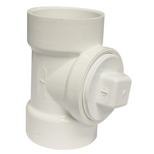 Canplas 192116AS PVC DWV CO Tee with Plug, 3-Inch, White