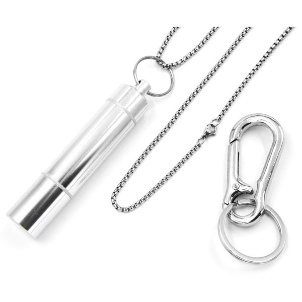 XP Design Portable Pill Case Necklace Pendant Keychain Aluminum Stainless Steel Waterproof Memorial (Silver, 2 Tiers 1 Layer)