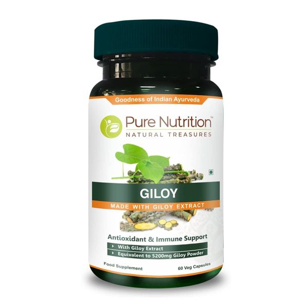 Pure Nutrition Giloy Supplement Made with Giloy Stem Extract, Leaf Extract & Stem Powder | Equivalent to 5200mg Giloy Powder | Antioxidant and Immune Support. (Non GMO | Once Daily | 60 Capsules