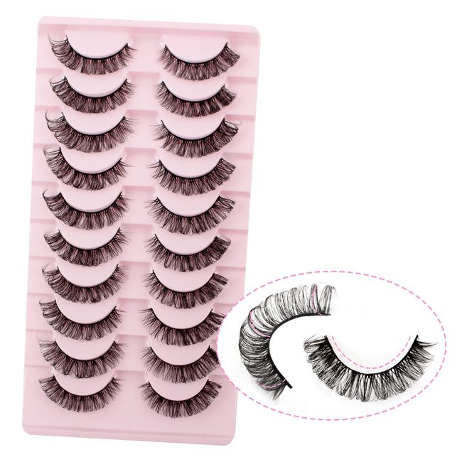 Oreola Russische Streifenwimpern 3D Volume Curly Wimpern 10 Paar, Cat Eye Lashes D Curl Russian Strip Lashes Fluffy Künstliche Wimpern Set Falsche Wimpern Wiederverwendbar