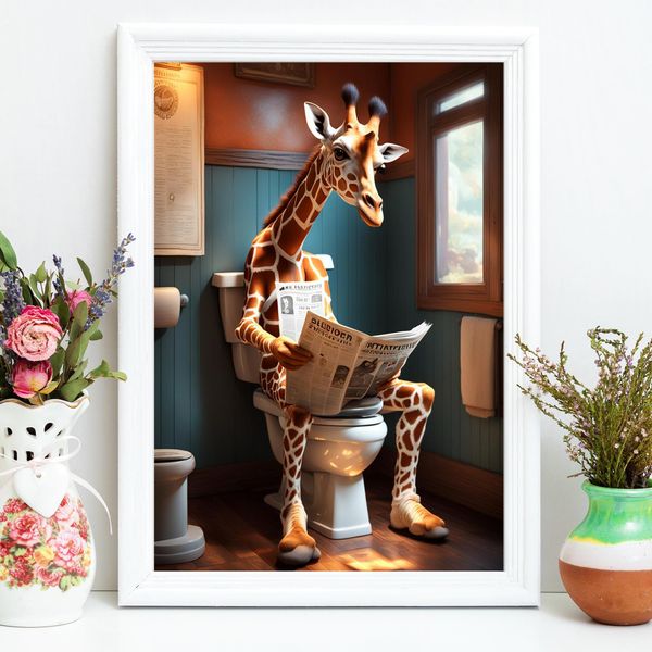 Giraffe Lavatory Lounging: Whimsical Wall Art for a Unique Touch Wall Art Giraffe Gifts for Women Bathroom Decor