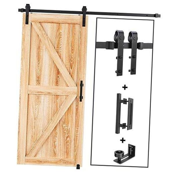 6 FT Sliding Barn Door Track and Handle Hardware Kit,Heavy Duty,Basic J 6 Feet