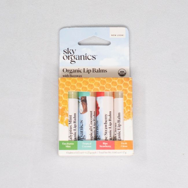 Sky Organics Organic Beeswax Lip Balms  4 Pack Of Assorted Flavors Mint, Coconut