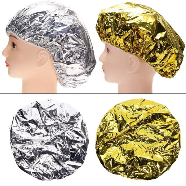 Tupalizy 4PCS Deep Conditioning Heat Cap Aluminum Foil Shower Cap for Women Natural Hair Dying Lifting Color Hot Oil Treatments Processing Caps for Nourishing Hair Salon Spa Home Use, Gold and Silver