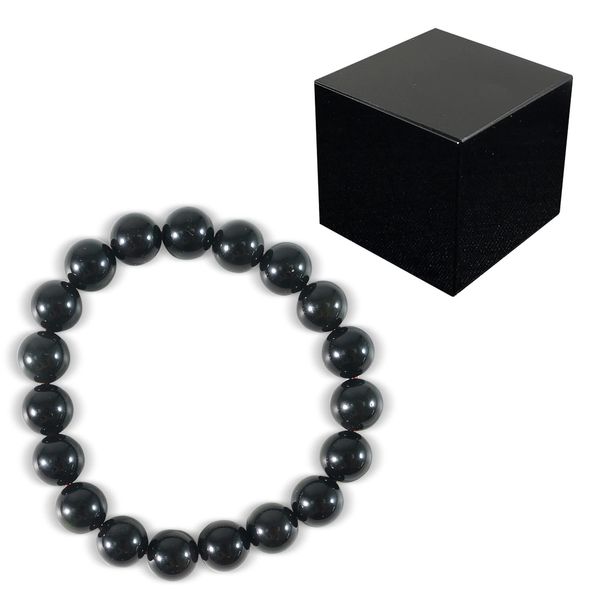 Healing Crystal Natural Obsidian Crystal Square 2.6x3cm Ornament and Obsidian Crystal Beads Bracelet for Yoga Reiki Spiritual Meditation