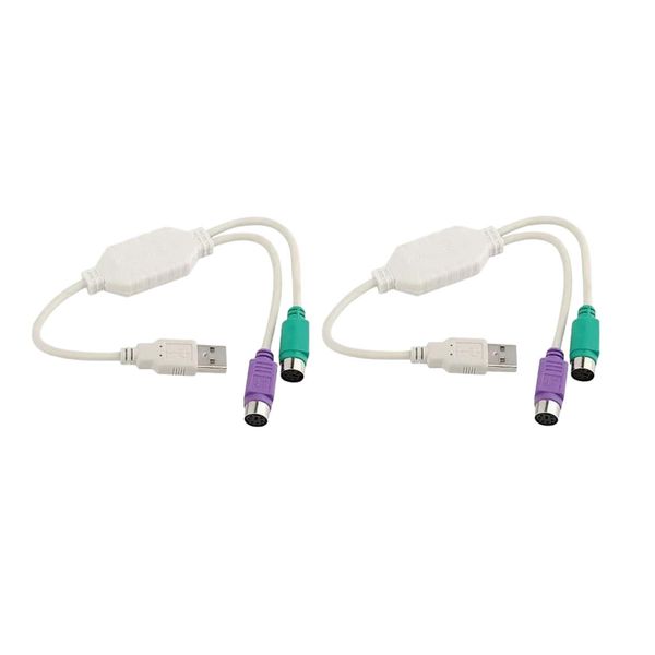 BLLNDX 2PCS USB Adapter PS2 Adapter One in Two with Chip Y Splitter Cable Keyboard Mouse Conversion Cable for Computer Laptop White