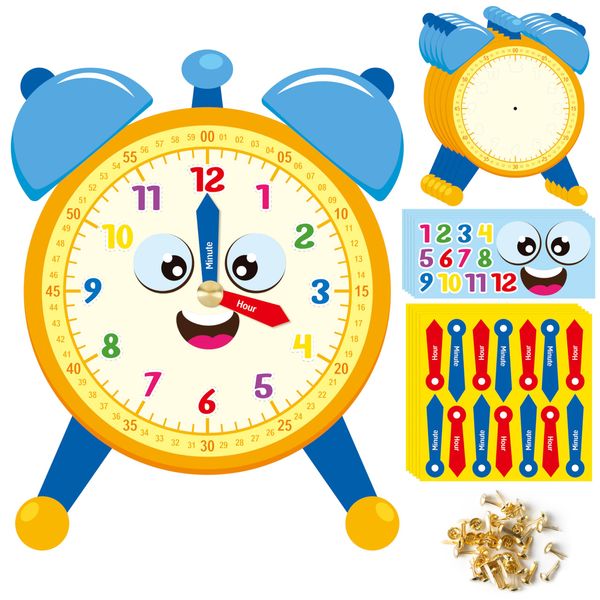 WATINC Telling Time Learning Clock Craft - 28Pcs DIY Learning to Tell Time Clock Gift Craft for Kids with Number Stickers, Back to School Teaching Time Practice Clock for School Classroom Fun Activity