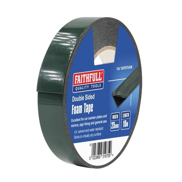 FAITHFULL Double-Sided Foam Tape Black 25mm x 10m