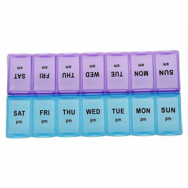 Pill Boxes 7 Day Portable Storage Box Weekly Organizer to Hold Vitamins, Cod Liver Oil, Supplements and Medication for Travel Work (Purple Pill Box)