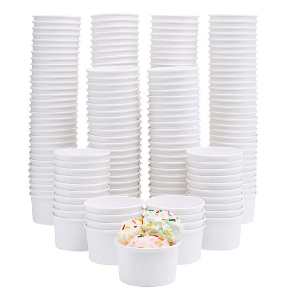 Stockroom Plus 200-Pack Paper Ice Cream Cups - Bulk 8 oz Disposable Ice Cream Bowls for Ice Cream Parties, Business Use (White)