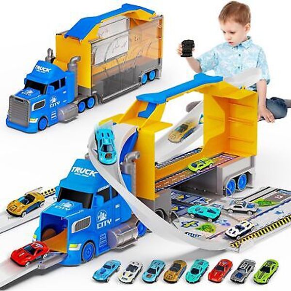 Truck Toy Cars W/Race Track for Toddlers Toys 2 in1 Carrier Toy