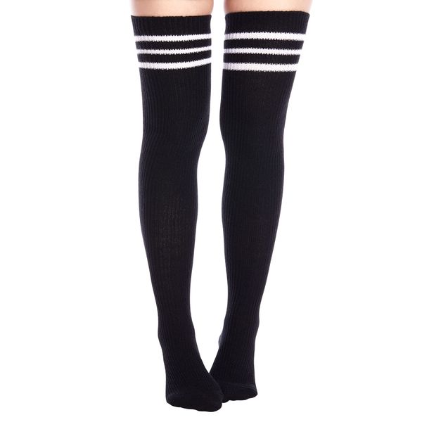 Moon Wood Women Thigh High Socks Extra Long Warm Knit Over Knee High Boot Stockings Striped Thigh Highs Leg Warmers