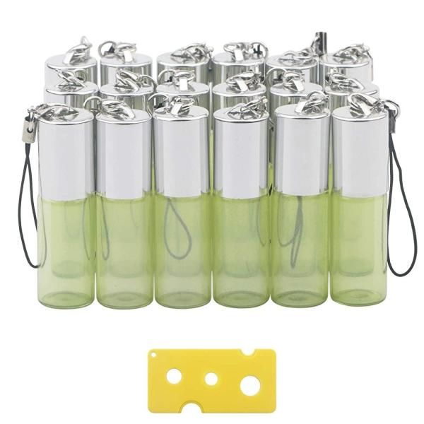 JIUWU 5ml 18 Piece Set Glass Pearlescent Roll-On Bottle Stainless Steel Roller Ball Green Essential Oil Vial Opener