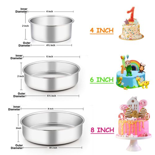 Cake Pan Set of 3 4 inch 6 inch 8 inch E far Stainless Steel Small Round Layer Cake Baking Pans Perfect for Tier Smash Cake Non Toxic Healthy Mirror Finish Dishwasher Safe