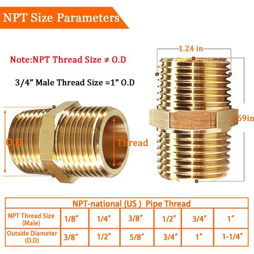 Gadoutcover 2PCS Hex Brass Nipple 3/4" NPT Male X 3/4" NPT Male Pipe Fitting 3/4 inch Brass Nipples Male Pipes Adapter Fittings Heavy Equal Nipples Connectors