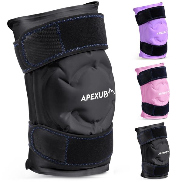 APEXUP Ice Pack for Knee Pain Relief, Reusable Knee Ice Pack Wrap After Surgery, Flexible Gel Cold Pack for Injuries, Pain Relief for Knee, Back, Shoulder, Elbow, Ankle and Leg (Black)