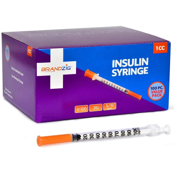 Brandzig Insulin Syringes 31G 1cc 5/16" 100-Pack