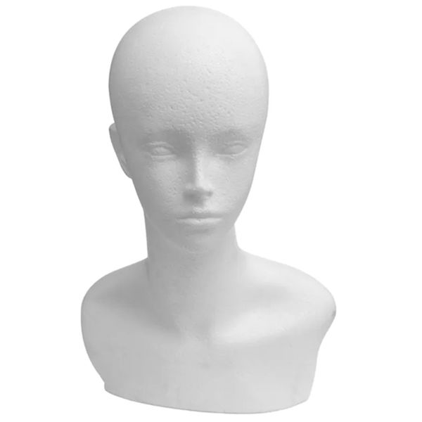 POLYSTYRENE AND PLASTIC MANNEQUIN DISPLAY MALE & FEMALE HEAD IN (WHITE, SILVER, BLACK, SWAN NECK, AND DURABLE PLASTIC HEAD (1 X FEMALE SHOULDER HEAD)