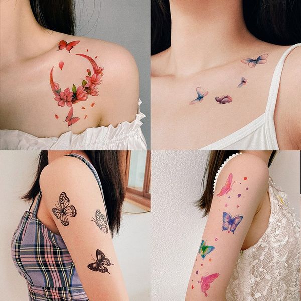 Colored Butterfly Tattoo Sticker Women&#39;s Waterproof Tattoo Sticker Set of 15