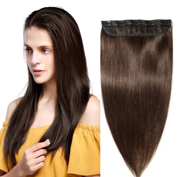 S-noilite Clip in Hair Extensions Human Hair Clip in Human Hair One Piece/5 Clips/3/4 Full Head Standard Weft Clip in Extensions 100% Remy Human Hair Straight 20"(50cm)-50g (#02 Dark Brown)