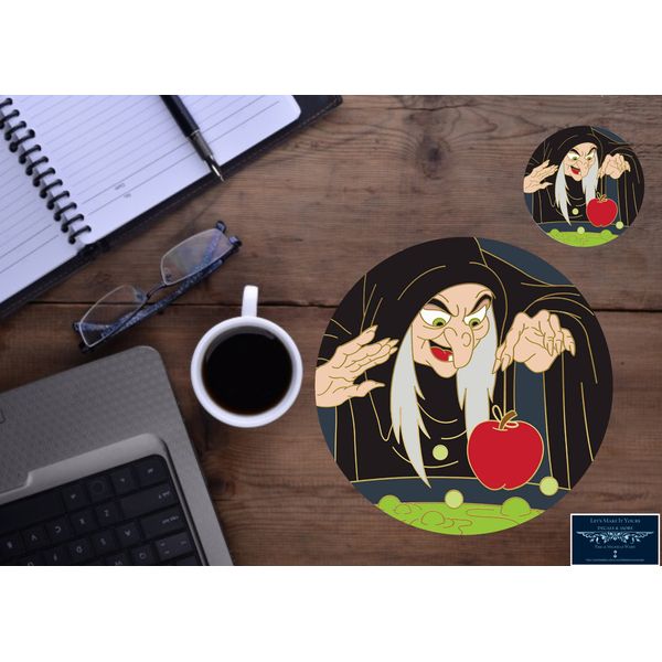 WITCH CASTING SPELL ON APPLE SNOW WHITE  MOUSE PAD & DRINK COASTER 2pc GIFT SET
