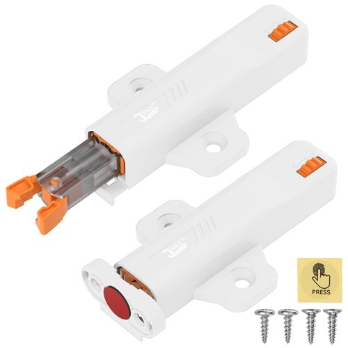 Jiayi Push to Open Door Catches Heavy Duty 2 Pack Push Opener Door Latch for Cupboard White Touch Open Latches for Closet Closing Wardrobe Closure Spring Push Latch