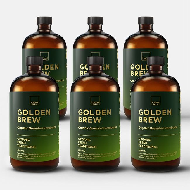 Golden Brew Organic Green Tea Kombucha Original, 6 Bottles, 480ml