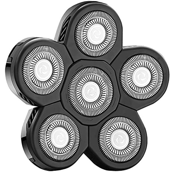 FOXSONIC 6 Blades Electric Shaver Replacement Heads 6 Blades Head Shaver Replacement Blades Bald Shaver With Blade Cover Electric Razor Shaver Head (Black)