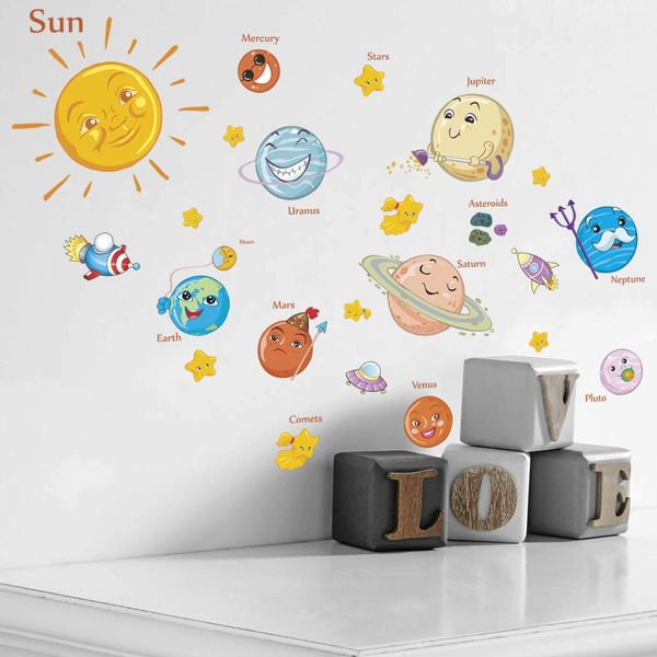 Amaonm Kids Room Wall Art Decor Decals Cartoon Removable Universe, Space, Planet, Solar System, Galaxy DIY Home Wall Stickers Decals Murals for Bedroom Living Room Ceiling Boys Girls Rooms Nursery