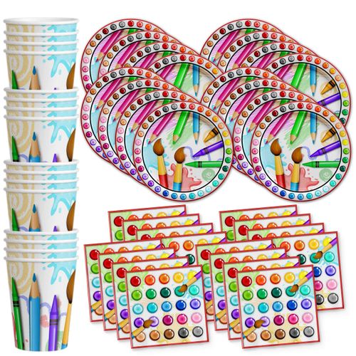 Artist Painting Birthday Party Supplies Set Plates Napkins Cups Art Tableware Kit for 16