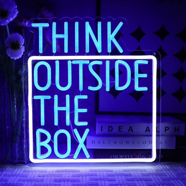 OYCGZV Think Outside The Box Neon Light Sign - Think Neon Sign for Wall Decor Dimmable Neon Wall Light USB Led Sign for Study Room Classroom Meeting Management Office Man Cave Business Exhibition