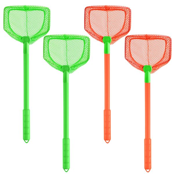 Coopay 4 Pieces Kids Fishing Net Catching Bug Nets Fish Butterfly Nets Beach Toys for Kids Outdoor Playing (Green, Orange)